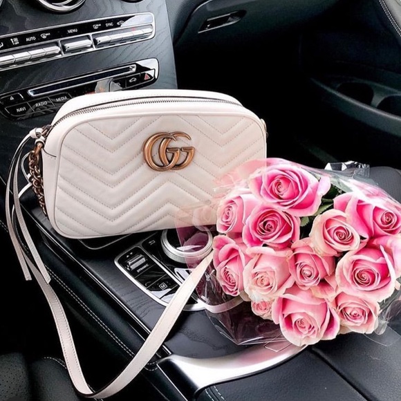 Gucci Handbags - GUCCI Marmont Matelassé Cream Camera Crossbody Gold Small Bag